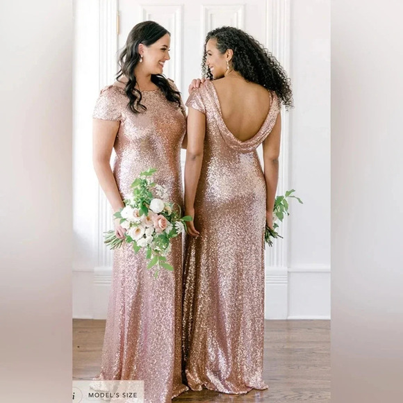 ! Nwt! Revelry chloe sequin dress rose gold sz 2 - Picture 1 of 5